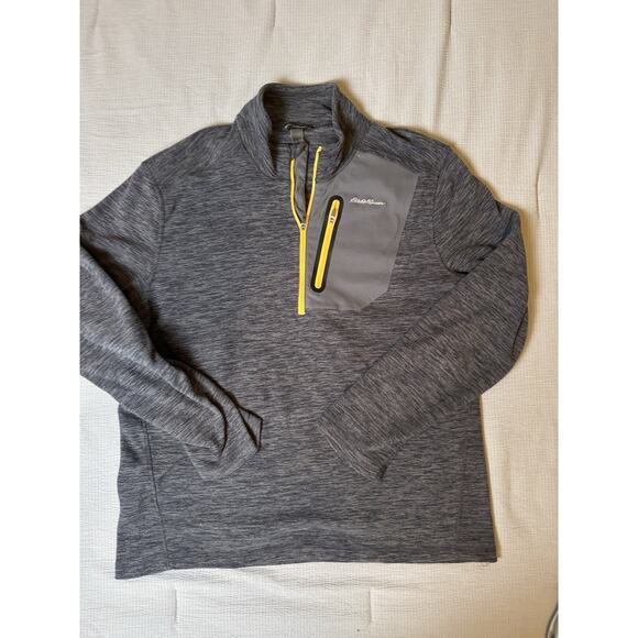Eddie Bauer Men’s Quarter Zip Fleece Pullover Gray Heather Large Yellow Zipper - Picture 1 of 6